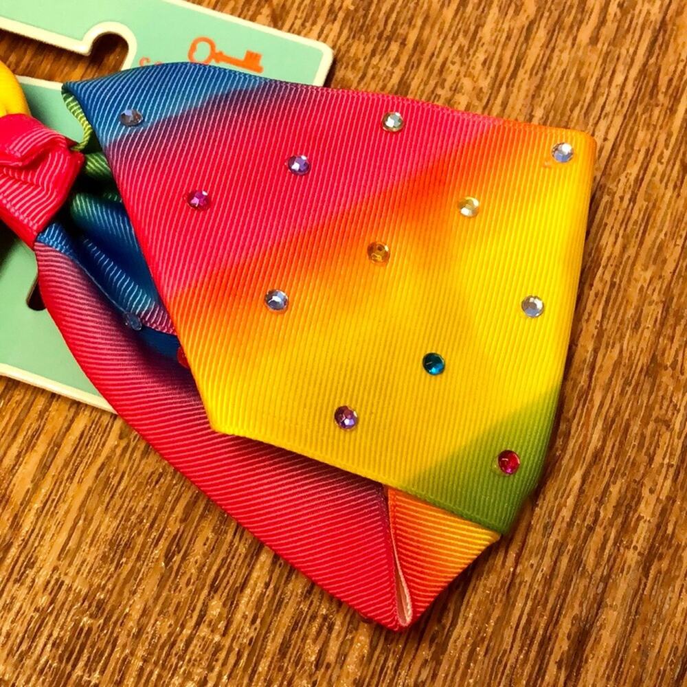 Copper Key Large Rainbow Multicolored Rhinestone Bow - Picture 3 of 5